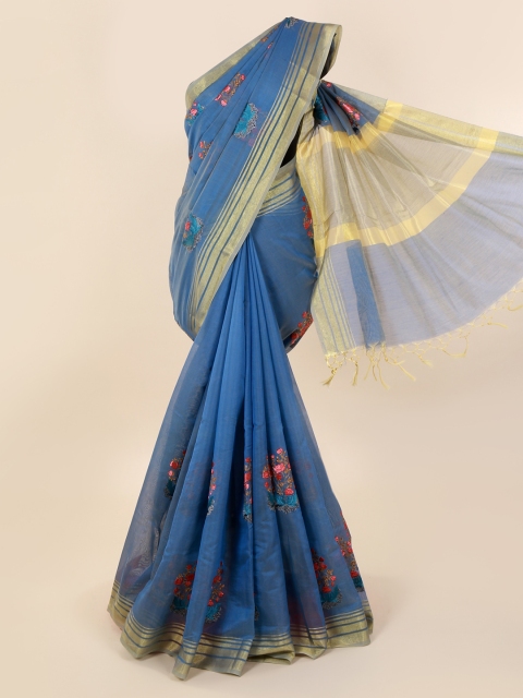 Pothys Blue Printed Cotton Blend Saree
