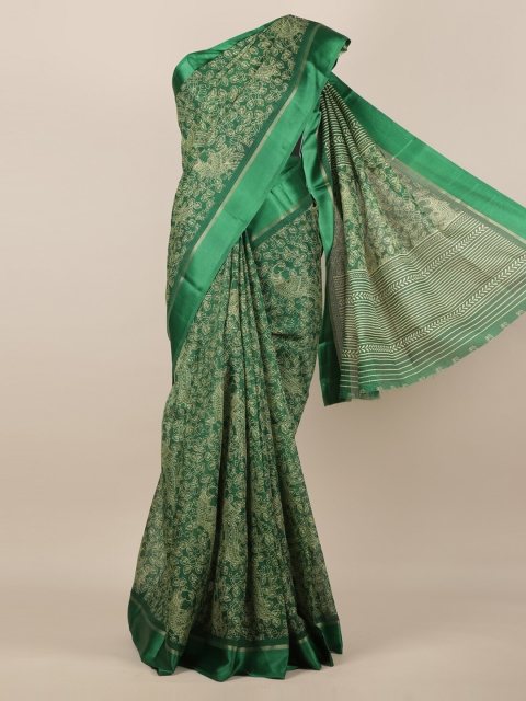 Pothys Green & Cream-Coloured Jute Silk Printed Saree