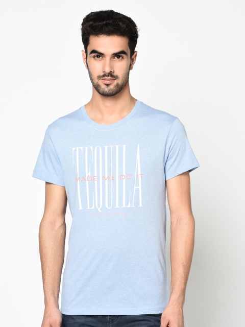 Octave Men Blue Printed Round Neck T-shirt