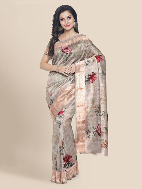 KLM Fashion Mall Tan Silk Blend Printed Banarasi Saree