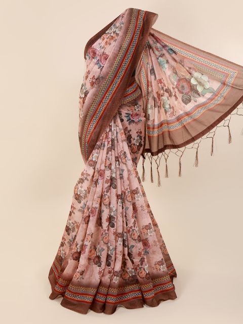 Pothys Peach-Coloured Printed Cotton Blend Saree