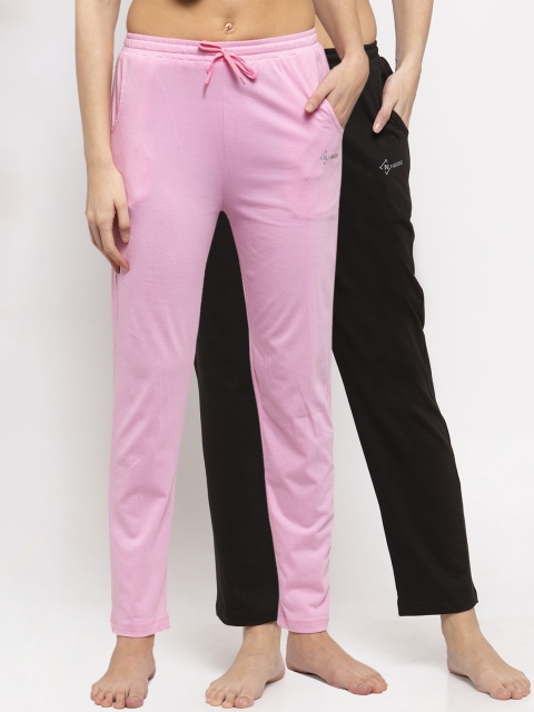 NEUDIS Women Pack Of 2 Solid Lounge Pants, Pink