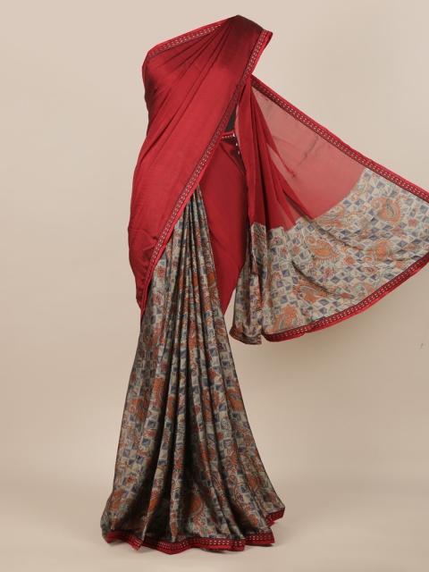 Pothys Maroon Printed Poly Chiffon Saree