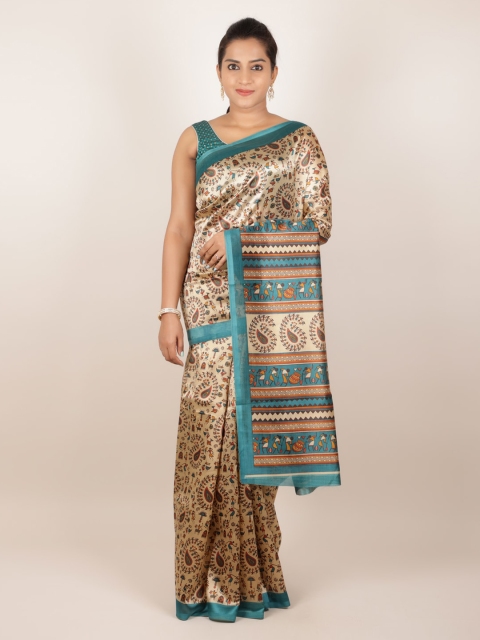 Pothys Beige Printed Jute Silk Saree