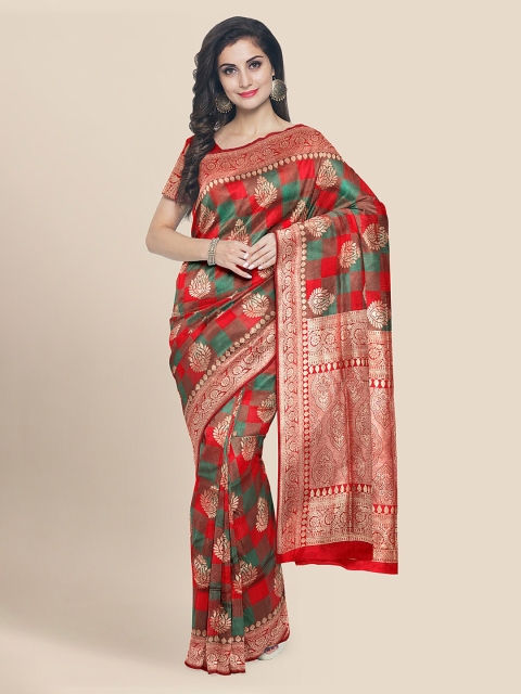 KLM Fashion Mall Red Silk Blend Woven Design Banarasi Saree
