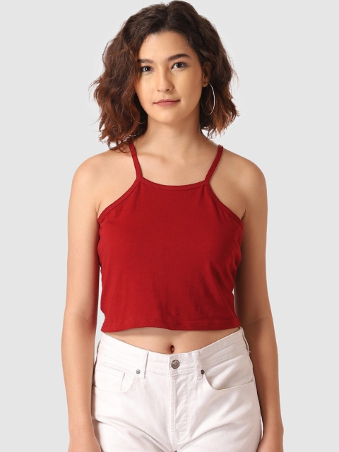Vemante Maroon Pure Cotton Solid Regular Crop Top
