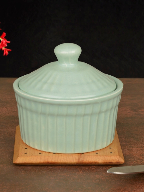 StyleMyWay Sea Green Ceramic Handcrafted Butter Pot With Lid