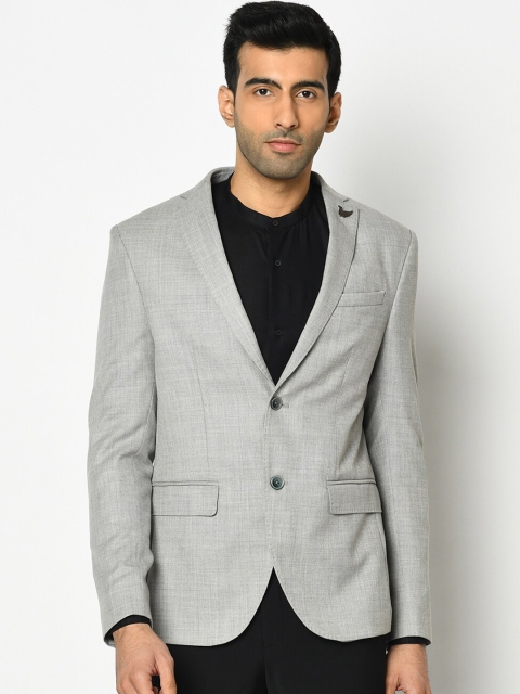 Blackberrys Men Grey Solid Slim-Fit Single-Breasted Formal Blazer
