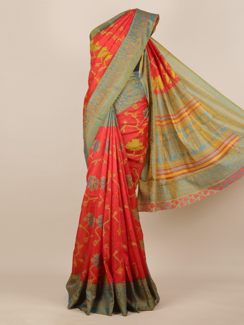Pothys Red Printed Jute Silk Saree
