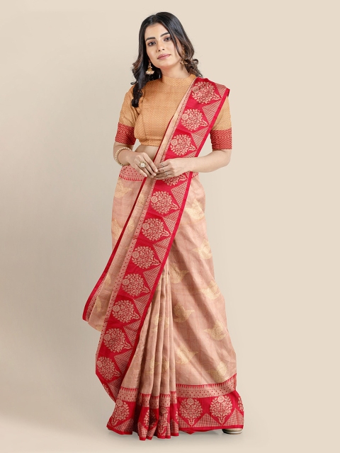KLM Fashion Mall Peach-Coloured Tissue Woven Design Banarasi Saree