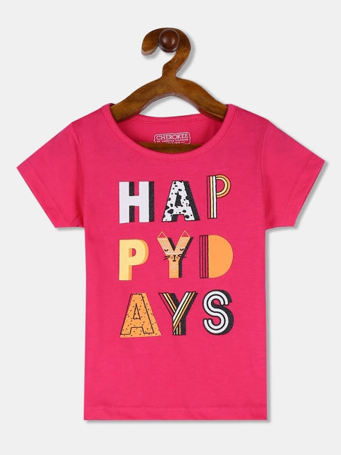 Cherokee Girls Pink Printed Round Neck T-shirt