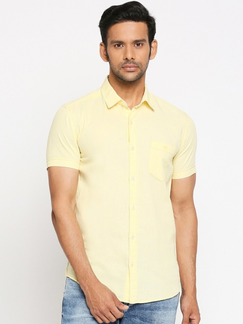 Mufti Men Yellow Slim Fit Solid Casual Shirt