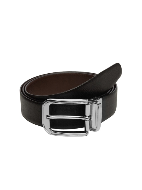 WELBAWT Men Black & Brown Textured Leather Slim Reversible Belt