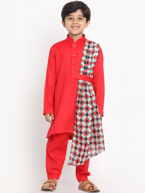 JBN Creation Boys Red Solid Kurta with Salwar