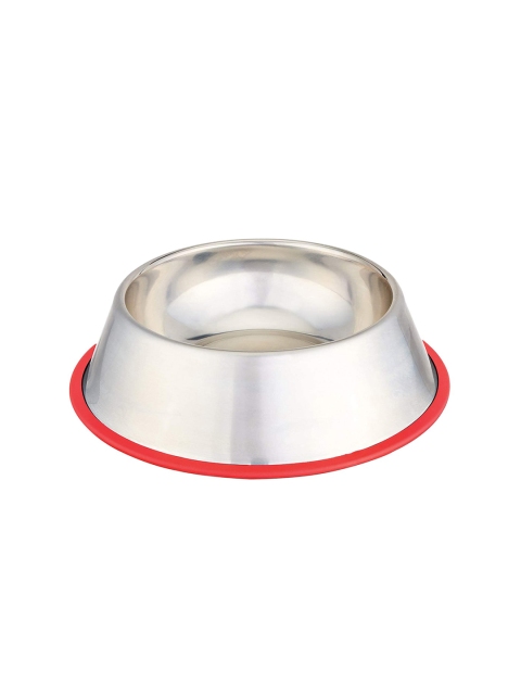 TREEMODA Red & Silver-Toned Solid Anti-Skid Dog Feeding Bowl 900 ml