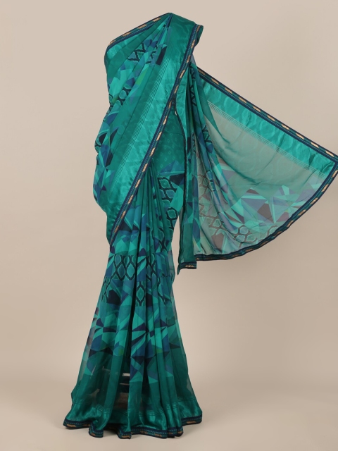 Pothys Green Printed Poly Chiffon Saree