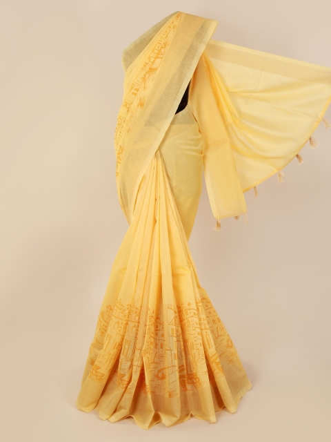 Pothys Yellow Printed Cotton Blend Saree
