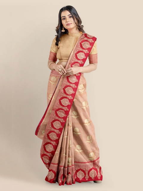 KLM Fashion Mall Coral Tissue Solid Banarasi Saree