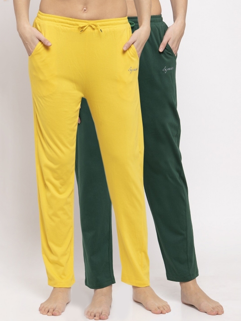 NEUDIS Women Pack Of 2 Solid Lounge Pants, Yellow