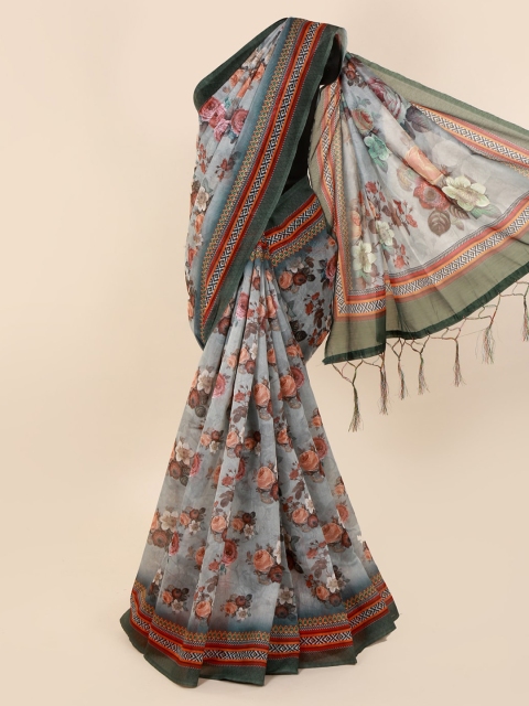 Pothys Grey Printed Cotton Blend Saree