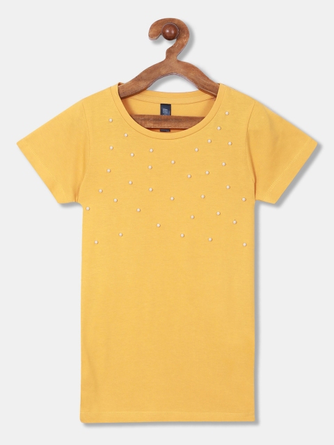 Cherokee Girls Yellow Printed Polo Collar T-shirt