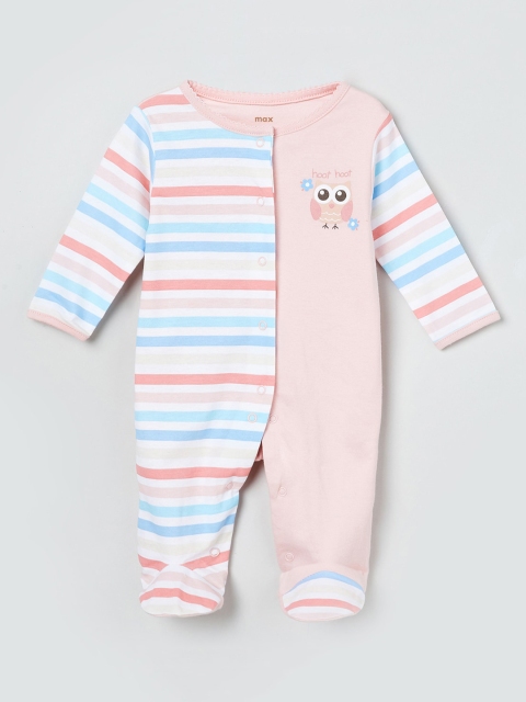 max Infant Boys Pink & Blue Cotton Striped Rompers