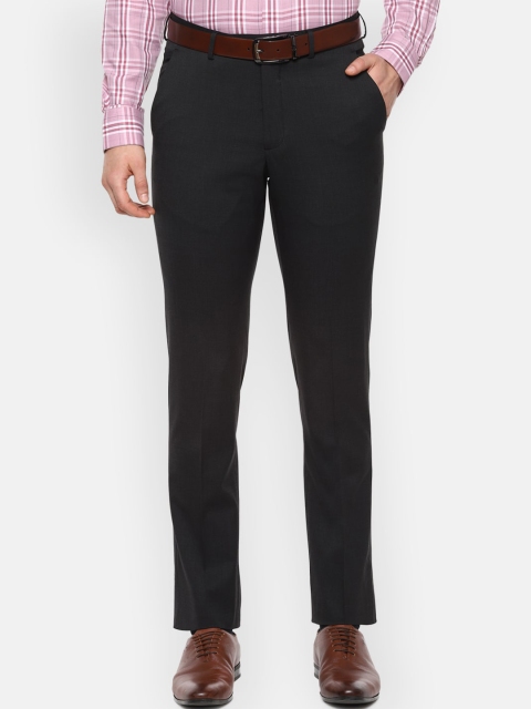 Luxure by Louis Philippe Men Grey Slim Fit Solid Formal Trousers