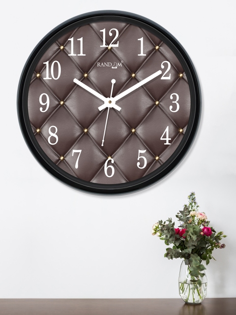 RANDOM Coffee Brown Round Textured Analogue Wall Clock