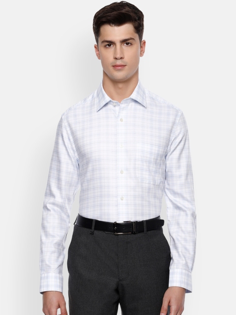 Louis Philippe Permapress Men White Checked Casual Shirt