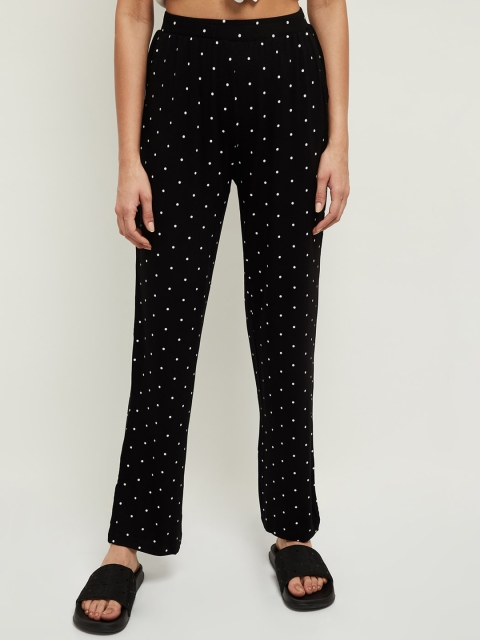 max Women Black & White Polka Dot Printed Lounge Pants