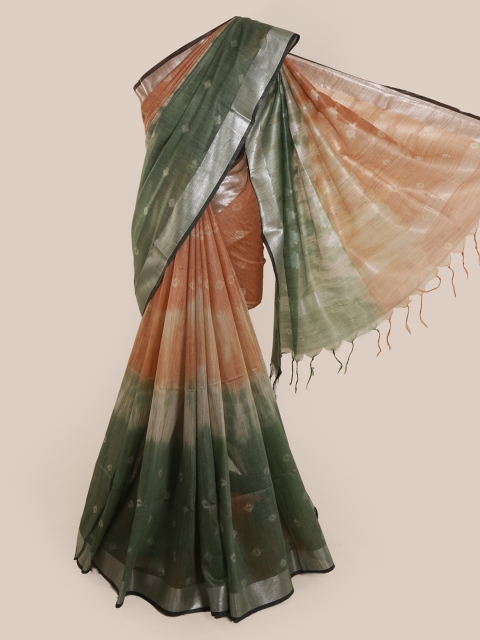 Pothys Multicoloured Printed Linen Blend Saree With Tasseled Pallu, Multi