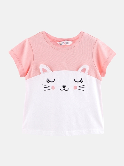 Beebay Girls Pink & White Printed Round Neck T-shirt