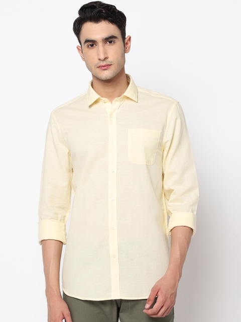 Blackberrys Men Yellow Slim Fit Solid Casual Shirt