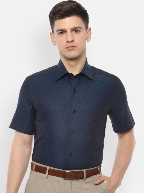 Louis Philippe Men Navy Blue Regular Fit Self Design Cotton Formal Shirt