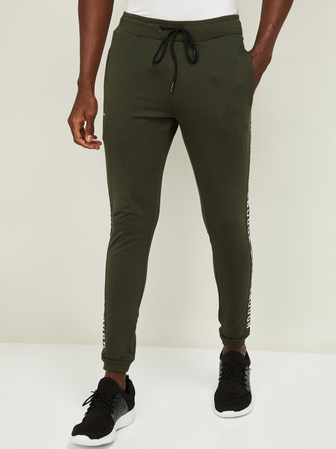 Kappa Men Olive Green Solid Cotton Joggers
