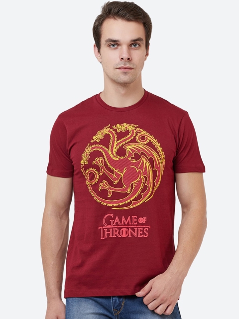 Free Authority Men Maroon Game Of Thrones Printed Round Neck T-shirt