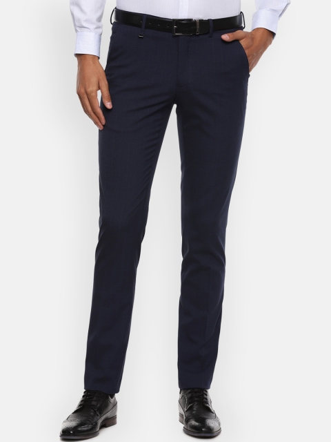 Van Heusen Men Navy Blue Slim Fit Solid Formal Trousers