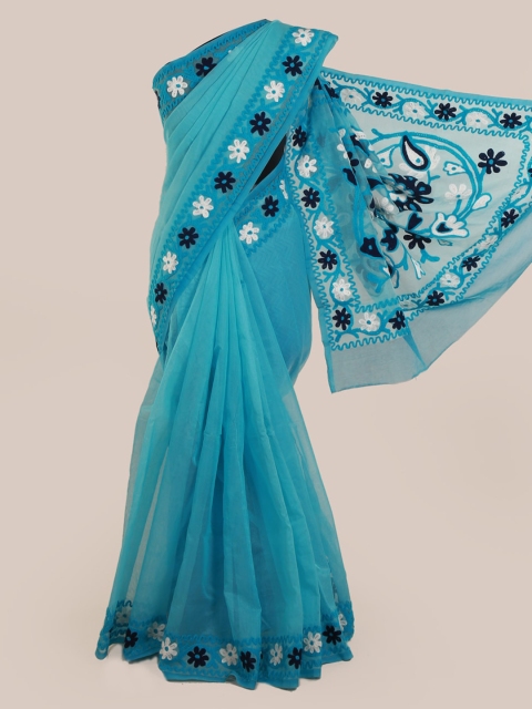 Pothys Blue Solid Supernet Saree