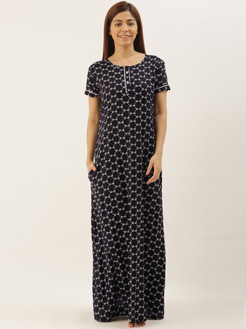 Bannos Swagger Black & White Printed Maxi Nightdress
