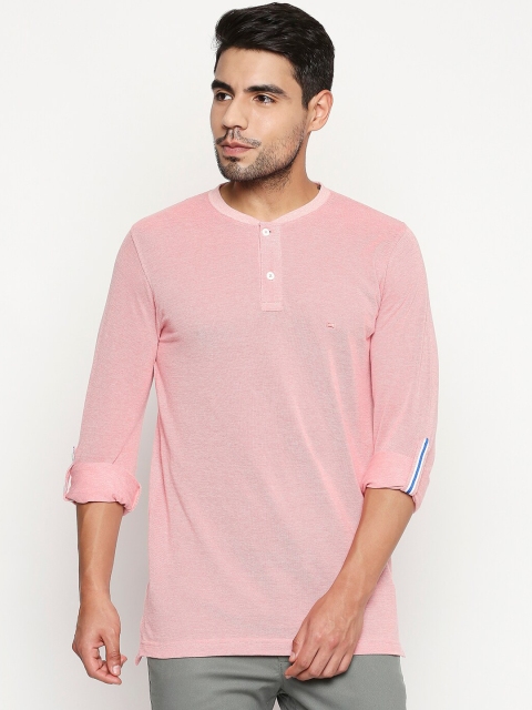 Basics Men Pink Solid Henley Neck T-shirt