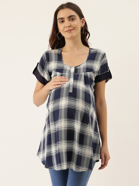 GOLDSTROMS Women's Navy Blue & White Checked Maternity Tunic