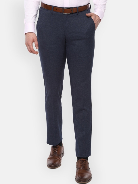 Louis Philippe Men Navy Blue Slim Fit Solid Formal Trousers