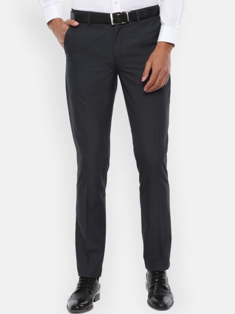 Louis Philippe Men Grey Slim Fit Solid Formal Trousers