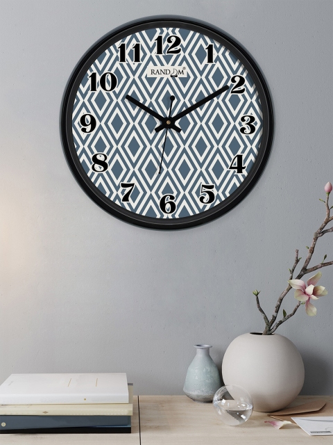 RANDOM Off-White & Turquoise Blue Round Printed Analogue Wall Clock