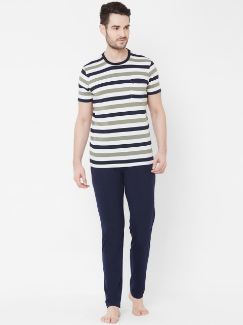 Sweet Dreams Men Black & Off-White Striped Night suit