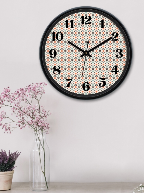 RANDOM White & Peach-Coloured Round Printed Analogue Wall Clock