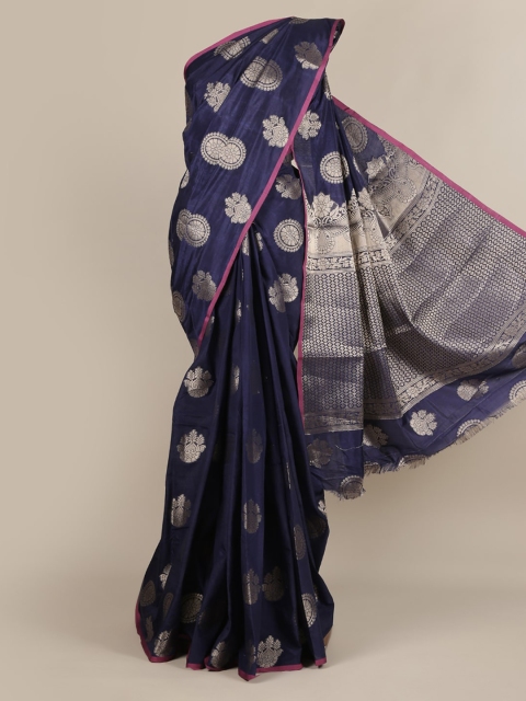 Pothys Navy Blue Woven Design Jute Silk Saree