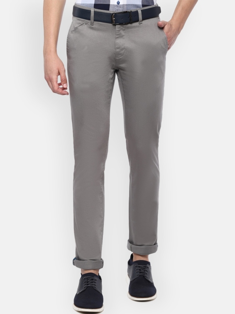 V Dot Men Grey Slim Fit Solid Chinos