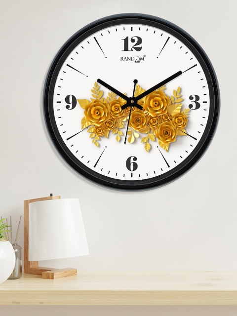 RANDOM White & Yellow Round Printed Analogue Wall Clock