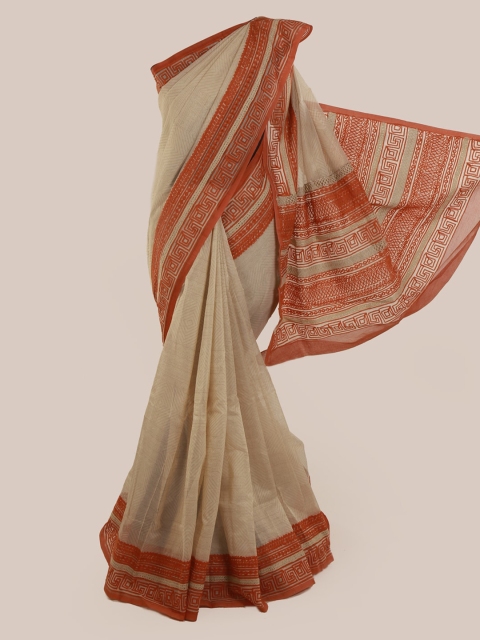 Pothys Tan Brown Printed Supernet Saree